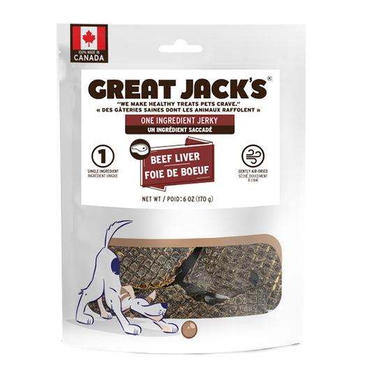 great jack's beef liver treats for dogs on a white background