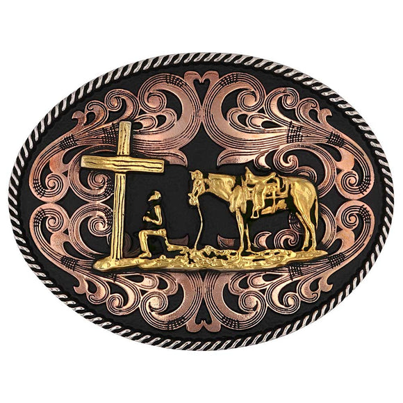 Attitude™ Tri-Tone Christian Cowboy Buckle by Montana Silversmiths®