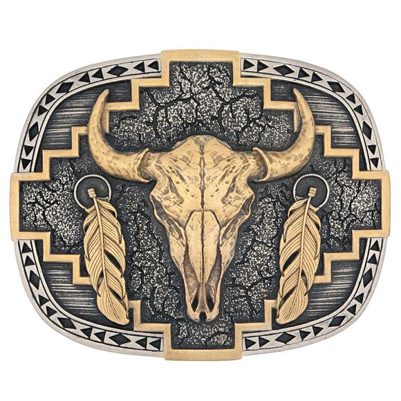 Attitude™ Two Tone Southwest Steer Belt Buckle by Montana Silversmiths®