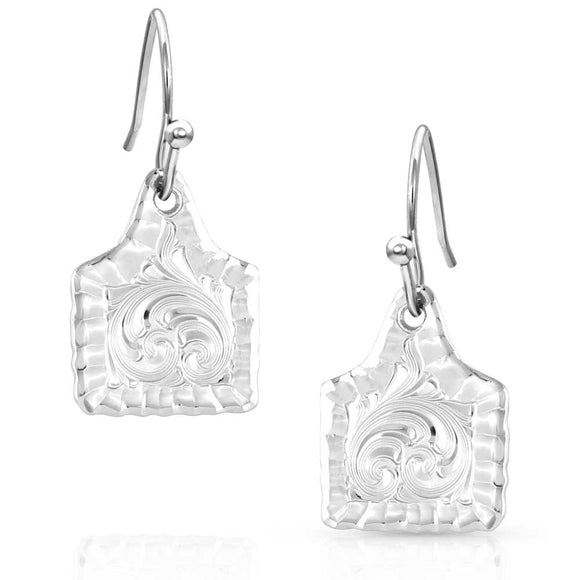 Chiseled Cow Tag Earrings by Montana Silversmiths®