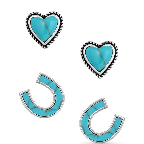 Turquoise Heart & Horseshoe Earrings by Montana Silversmiths®