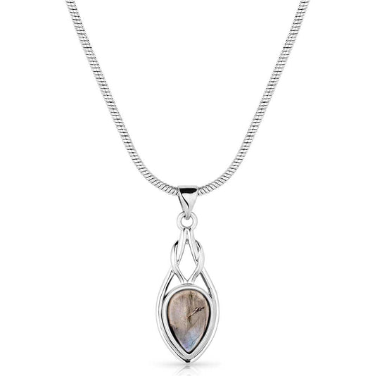 Silver Montana Silversmiths pendant necklace with a heart-shaped gemstone on a white background