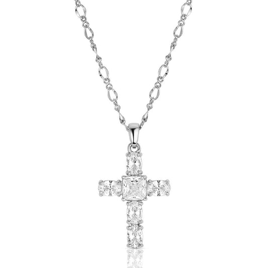 Silver Montana Silversmiths cross pendant necklace on a white background