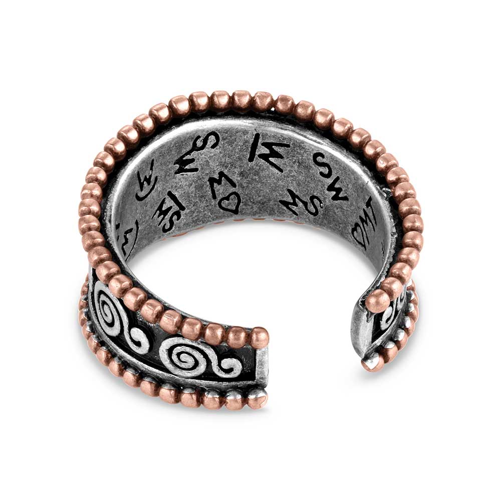 Montana Silversmiths ring with silver and bronze on a white background
