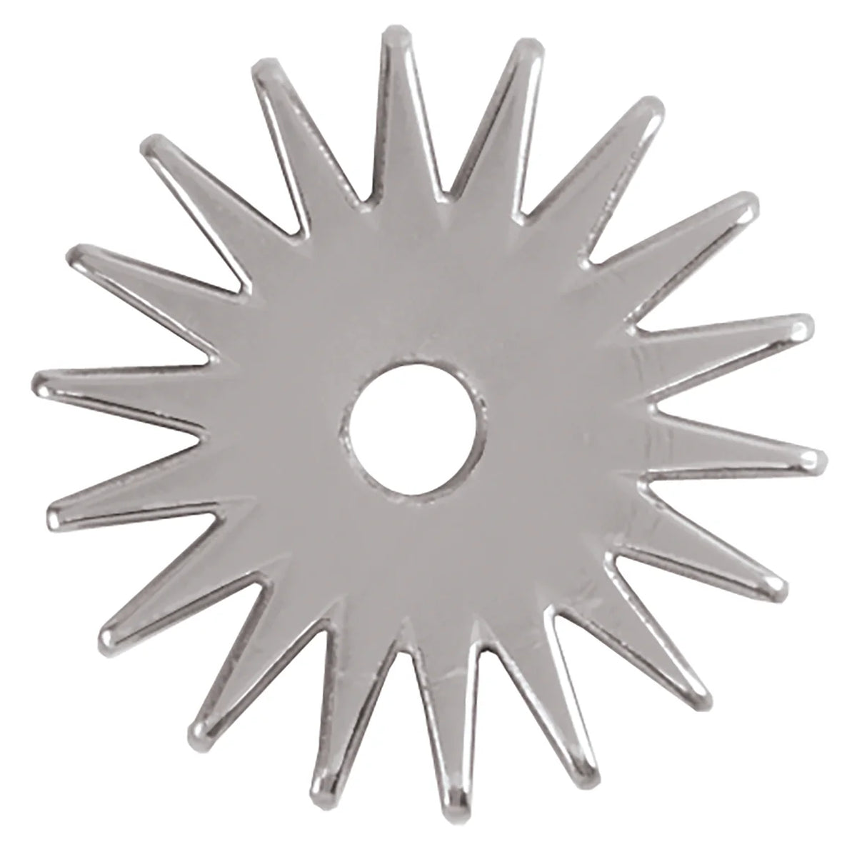 A silver metallic starburst-shaped hardware piece with a central hole, shown on a plain white background.