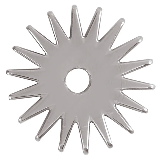 A silver metallic starburst-shaped hardware piece with a central hole, shown on a plain white background.