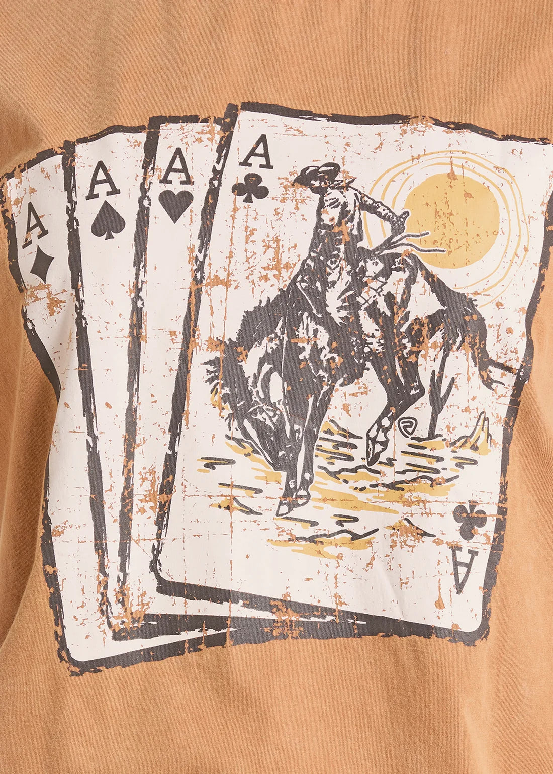 Rock&Roll Denim tshirt with four aces cards printed on it