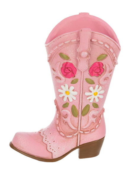Light pink bud vase shaped like a boot from Ganz on a white background