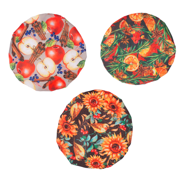 3 Ganz reusable bowl covers on a white background