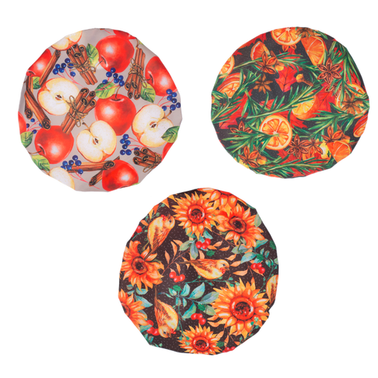 3 Ganz reusable bowl covers on a white background