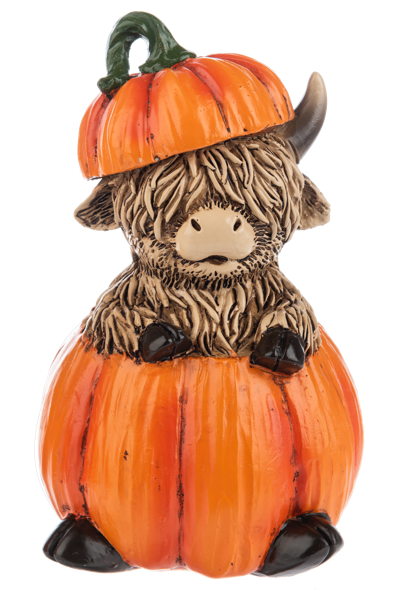 a highland steer in a pumpkin decoration