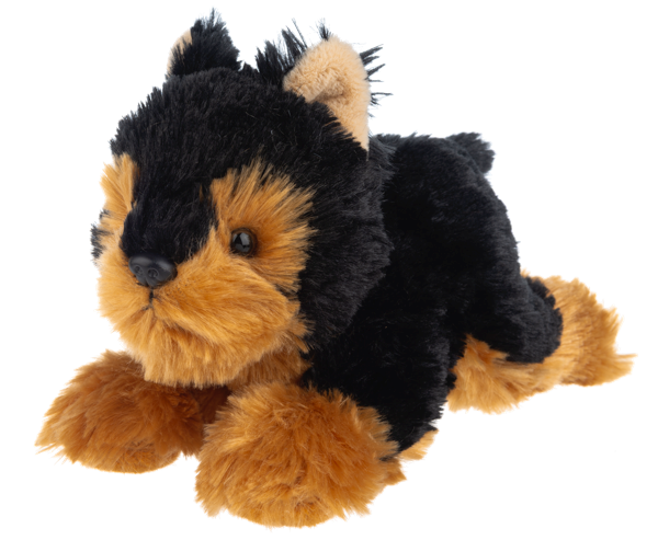 Plush Ganz toy puppy with black and brown fur on a white background