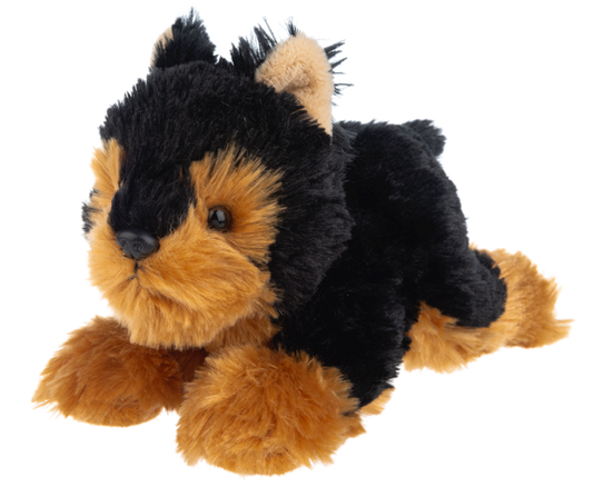 Plush Ganz toy puppy with black and brown fur on a white background
