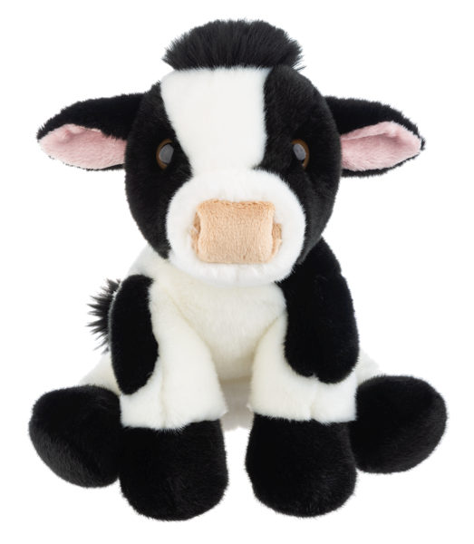Plush Ganz cow toy with black and white pattern on a white background