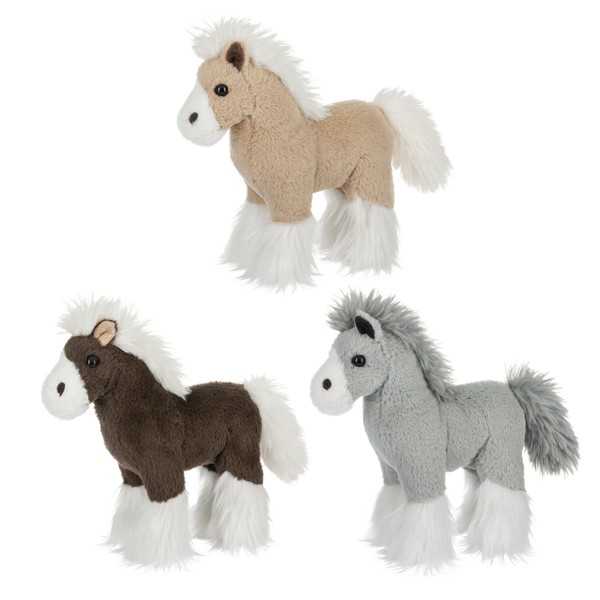 Three stuffed horses from Ganz on a white background