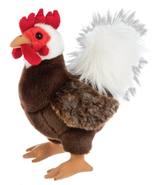 Ganz Plush rooster toy with a red comb and white feathers on a white background
