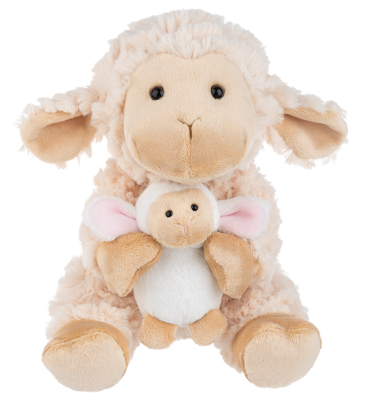 Mama lamb and baby stuffy from Ganz on a white background