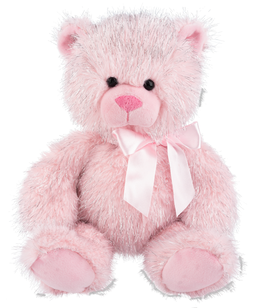 Glimmery pink stuffy bear from Ganz on a white background