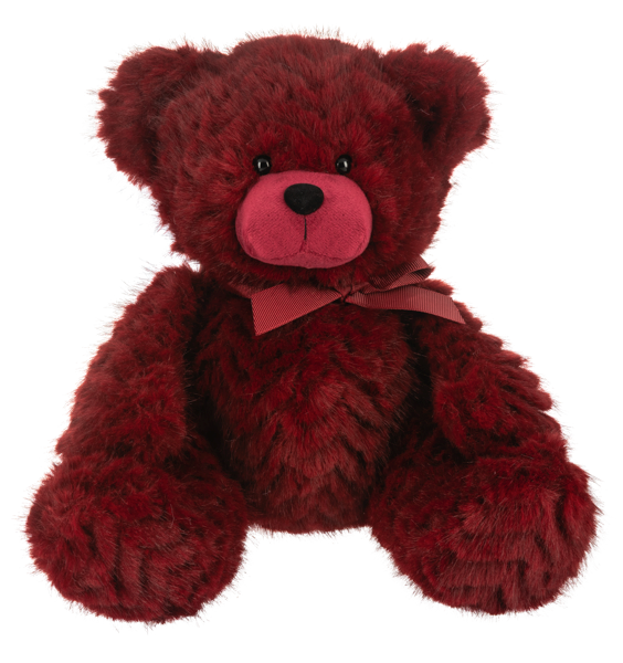 Deep red stuffy bear from Ganz on a white background