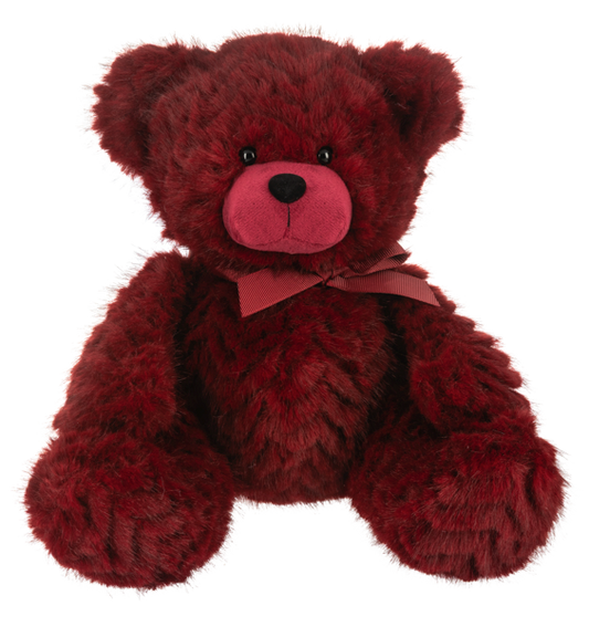 Deep red stuffy bear from Ganz on a white background