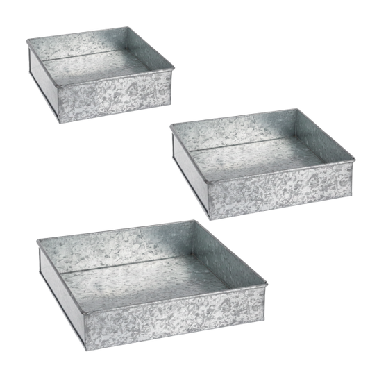 3 metal trays from Ganz for christmas decorating on a white background