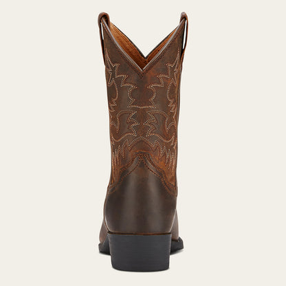 brown leather Ariat kids cowboy boot on a white background
