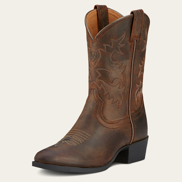 brown leather Ariat kids cowboy boot on a white background