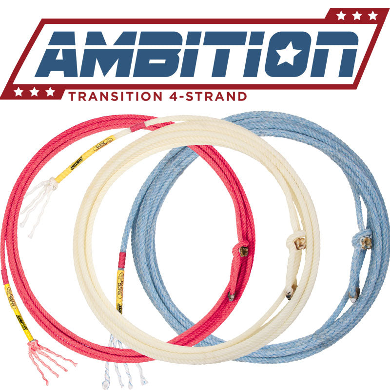 a picture of a red, white and blue ropes on a white background with the logo 'AMBITION' on top