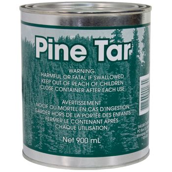 a can with an image of evergreen trees and the words pine tar on a white background