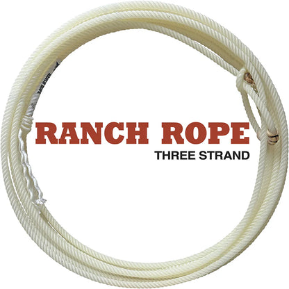 Coiled ranch rope with 'Ranch Rope Three Strand' text on a white background
