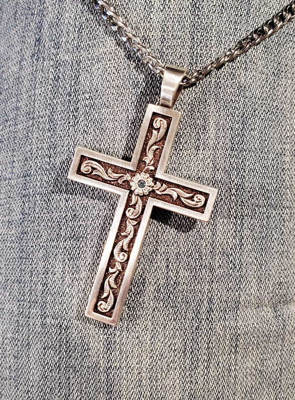 Western Scroll and Crystal Cross Men's Necklace by Twister®