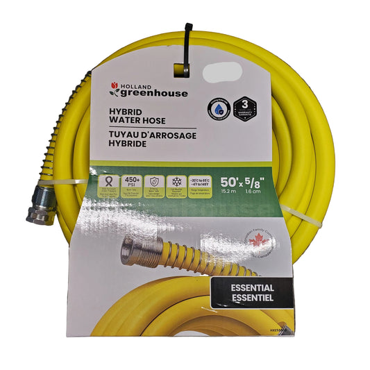 Yellow garden hose with packaging on a white background