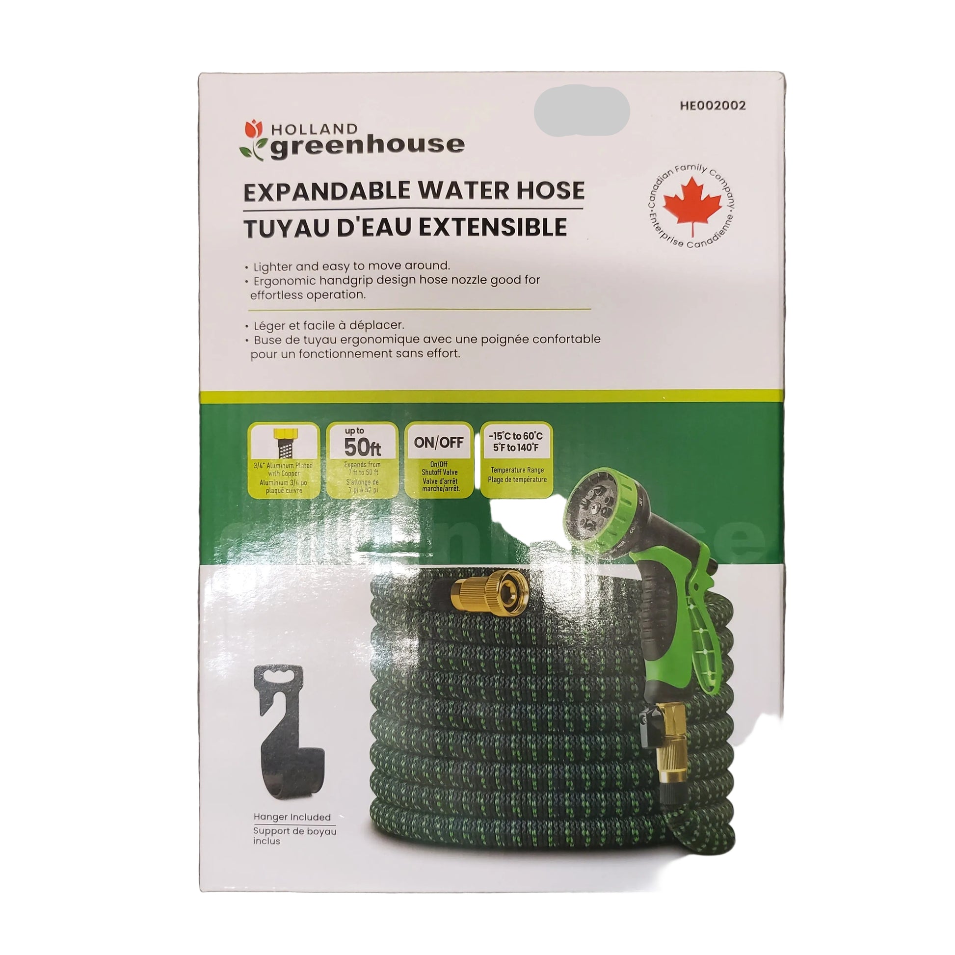 Holland Greenhouse expandable water hose packaging on a white background