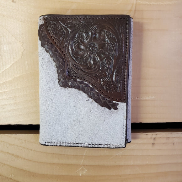 Hair on Hide & Floral Tooling Tri-Fold Men's Wallet by Nocona®