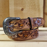 Natural & Metallic Floral Tooled Women's Belt by Nocona®
