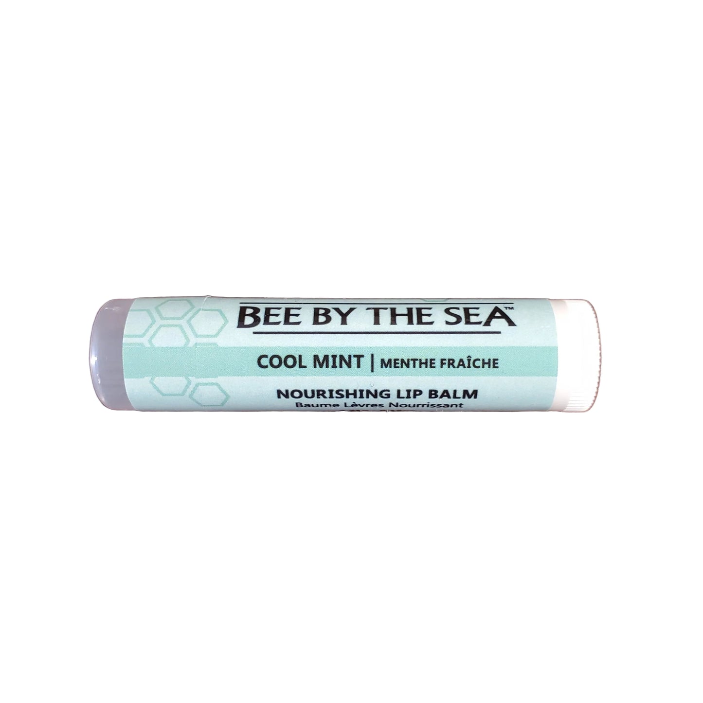 Bee by the Sea Cool Mint lip balm on a white background