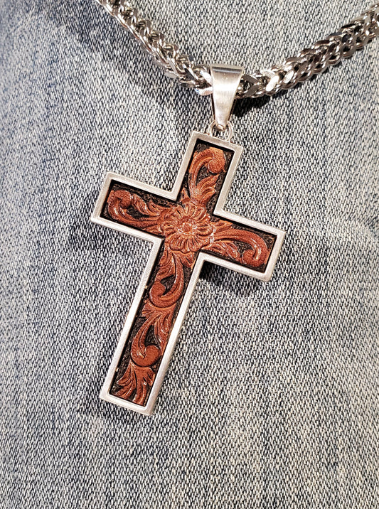 Leather Inlay Cross Men's Necklace by Twister®