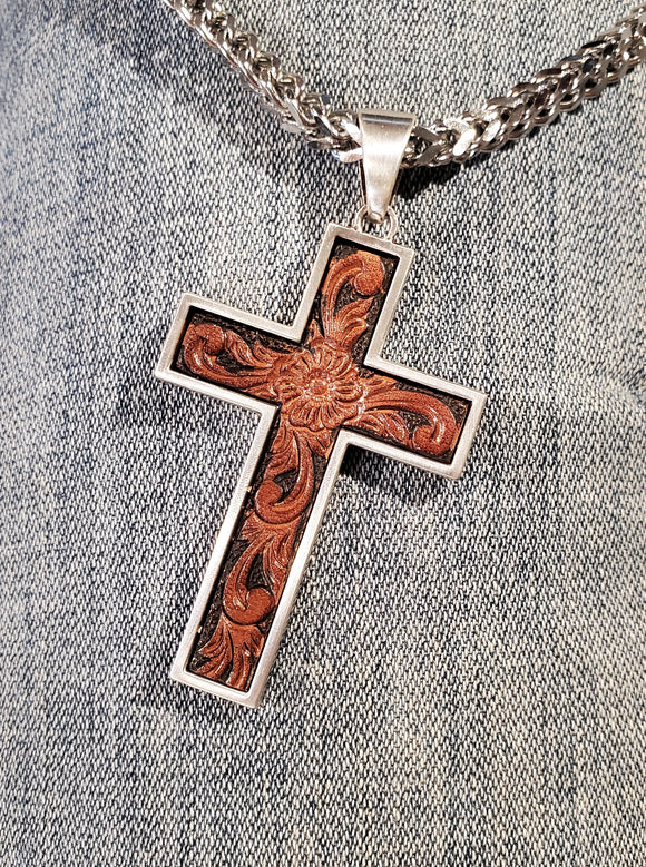 Leather Inlay Cross Men's Necklace by Twister®