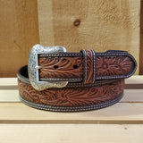 Wide Antique Brown Tooled Men's Belt by Nocona®