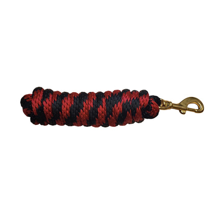 red and black lead rope with a brass bolt snap