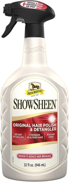 a hite spray bottle of 'absorbine showsheen' on a white background