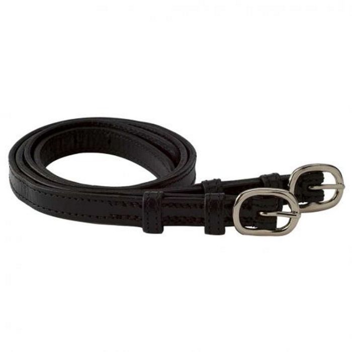 Black leather english spur straps coiled up