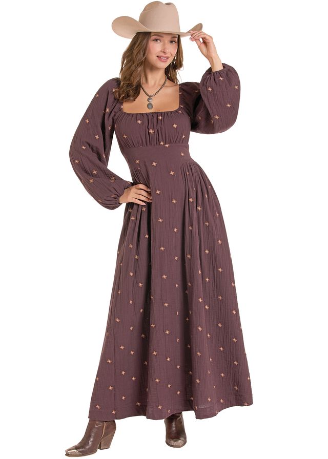 Embroidered Wine Maxi Dress by Rock & Roll Cowgirl®