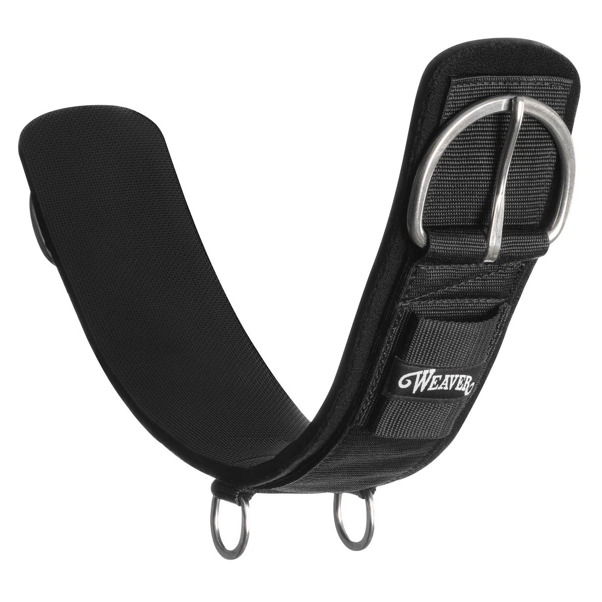 black neoprene lined cinch with buckles on a white background