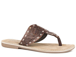 Tooled Leather Thong Sandal by Roper®