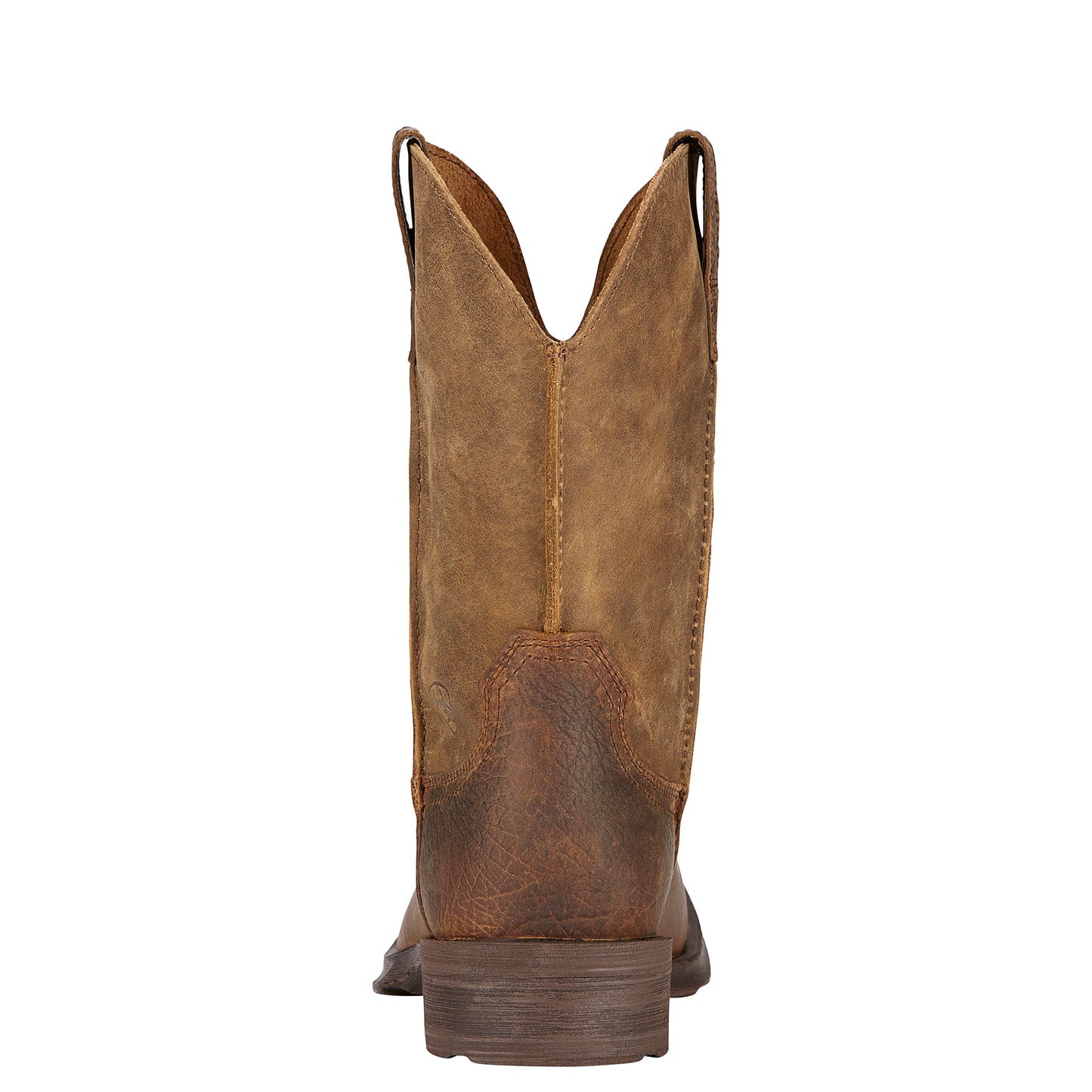 An earth and brown bomber-style rambler boot with a full vamp and a boxy square toe.