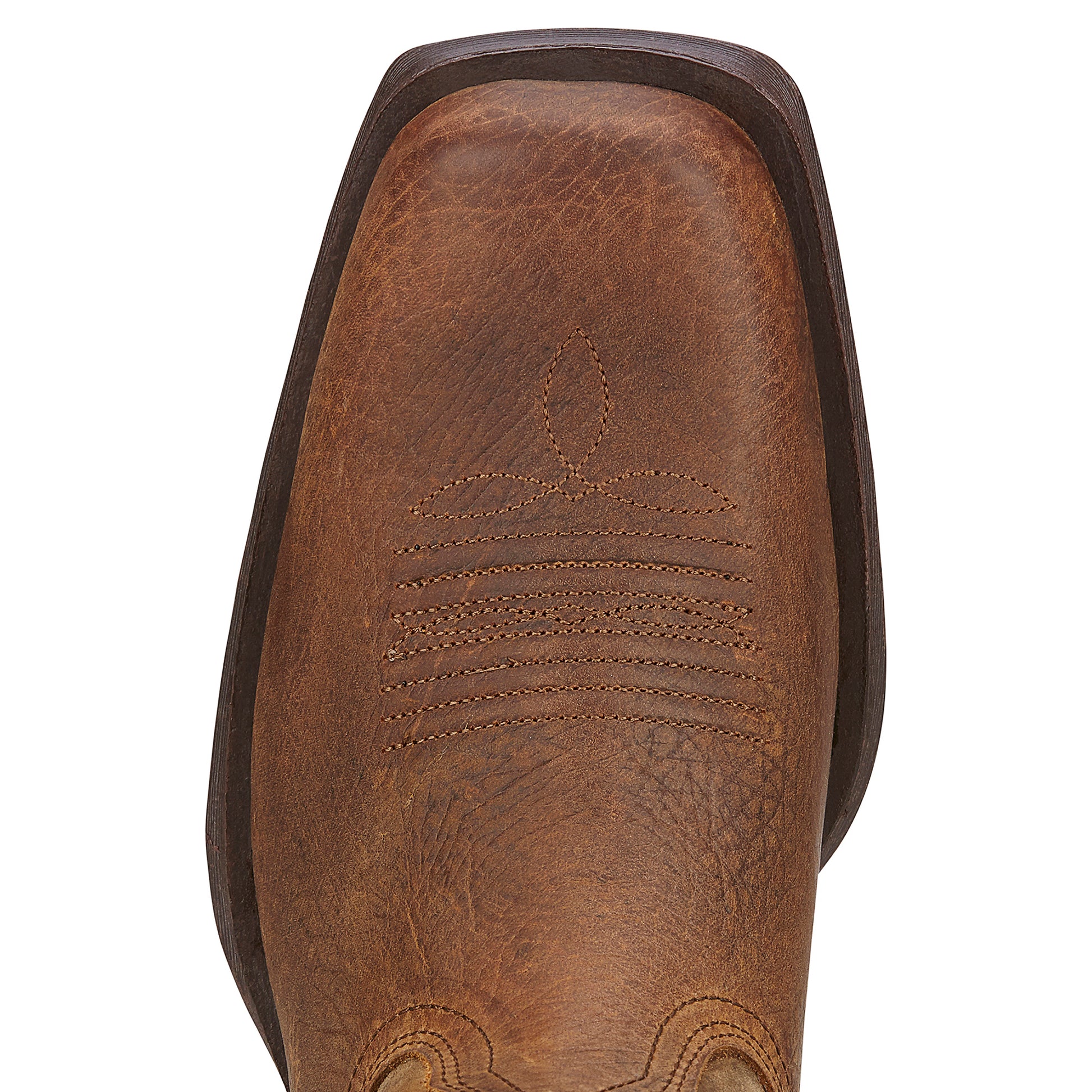 a close up of the toe of a rambler cowboy boot by ariat