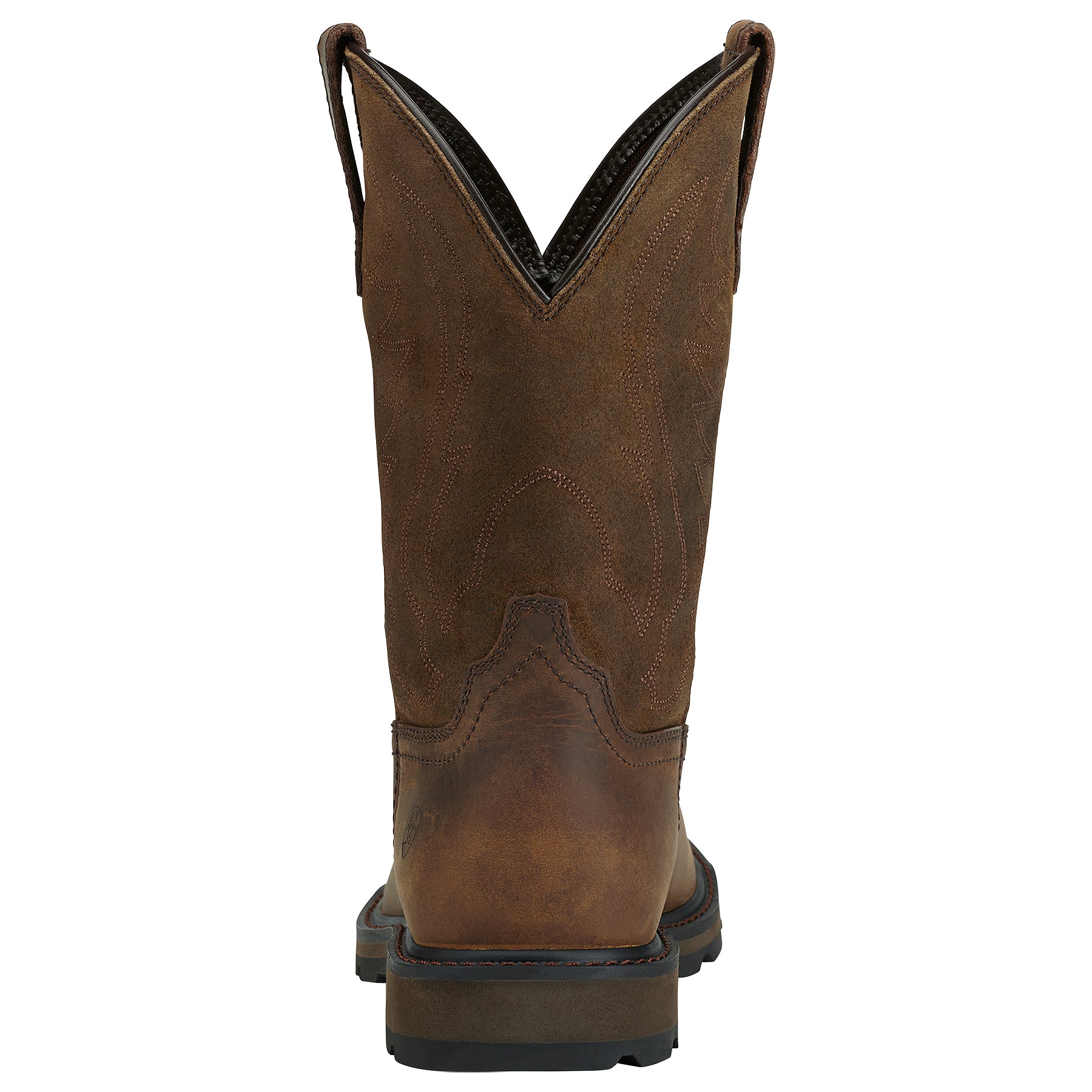 back of a brown cowboy boot on a white background