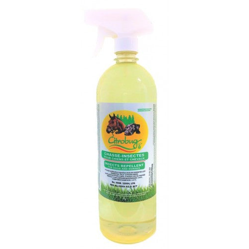 a clear 1 liter spray bottle of citrobug insect repellent
