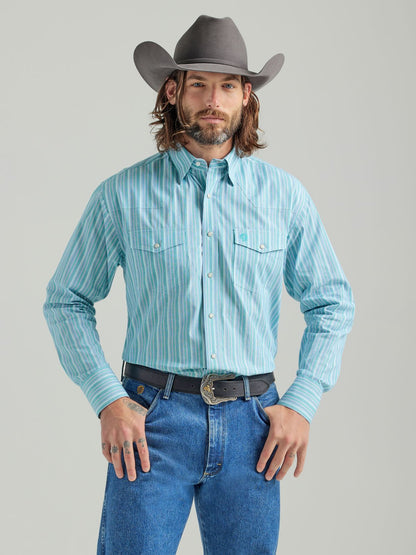Troubadour™ George Strait™ Green Striped Men's Shirt by Wrangler®